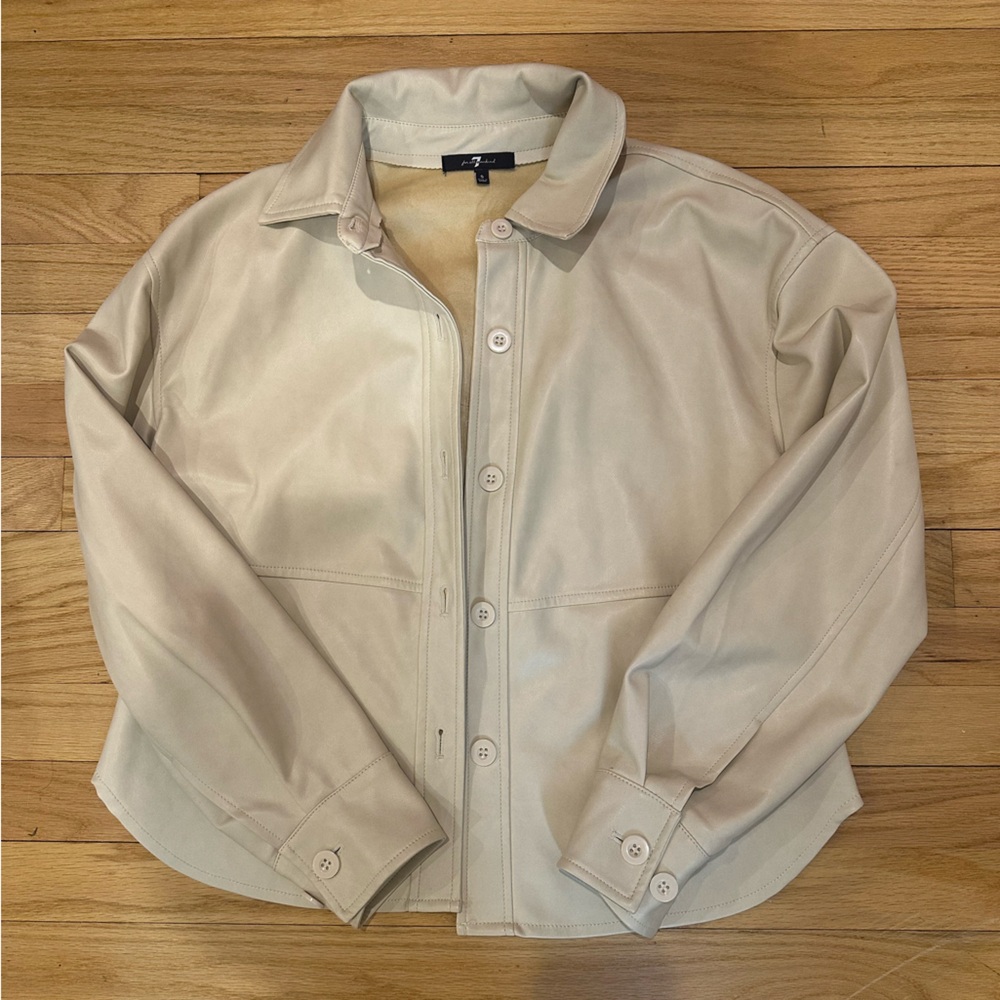 7 For All Mankindn Faux Leather Shacket in Beige/Bone